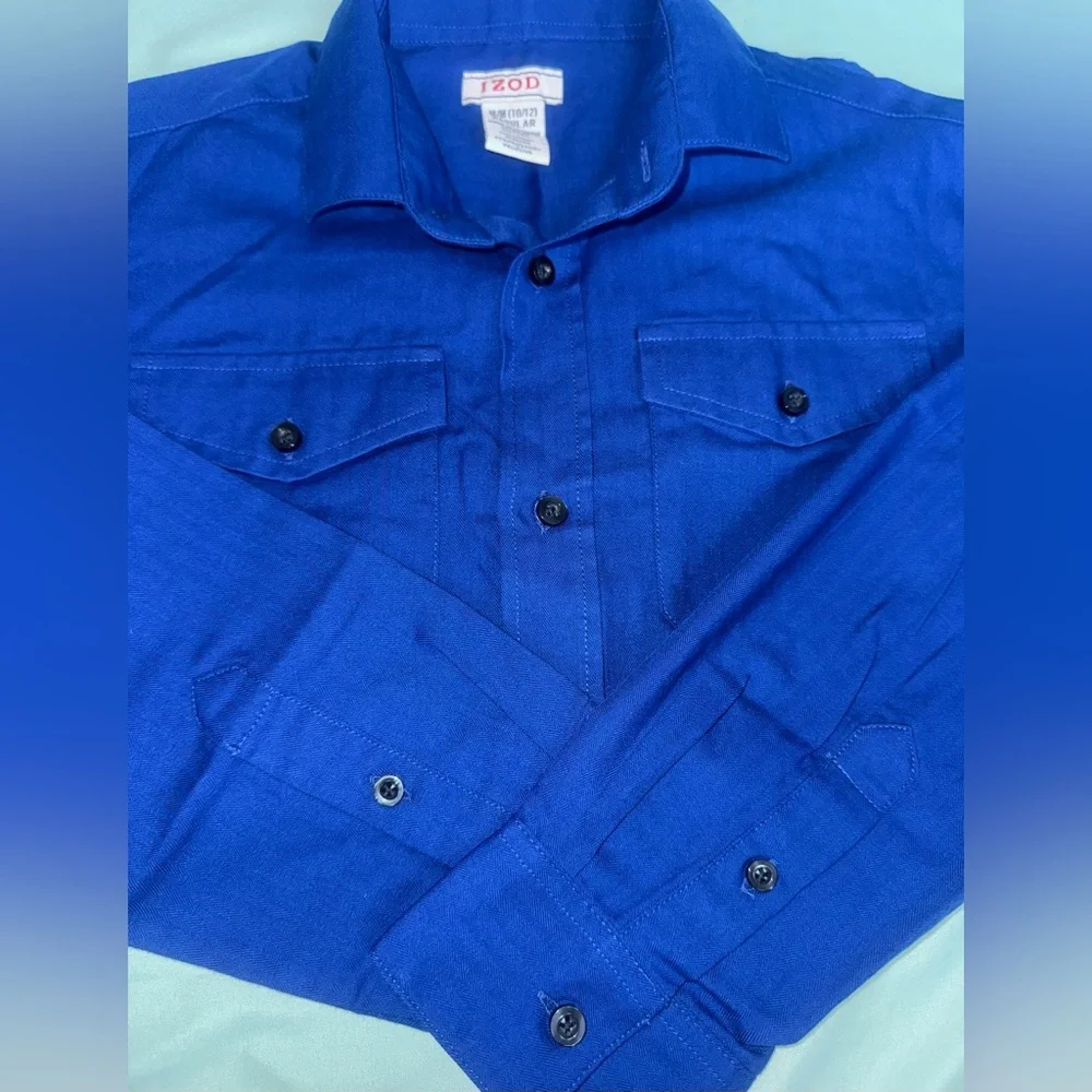 Boys Blue Long Sleeve Button-Up Shirt - Picture 5 of 5